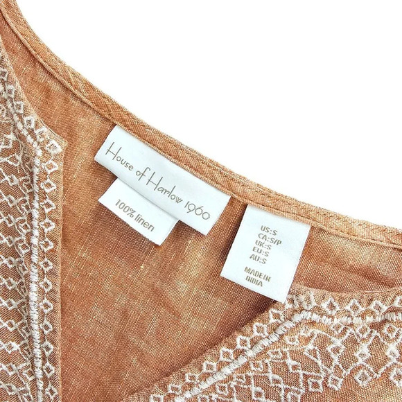 House Of Harlow 1960 Womens 100% Linen Embroidered V-Neck Shirt Size Small - Picture 3 of 6